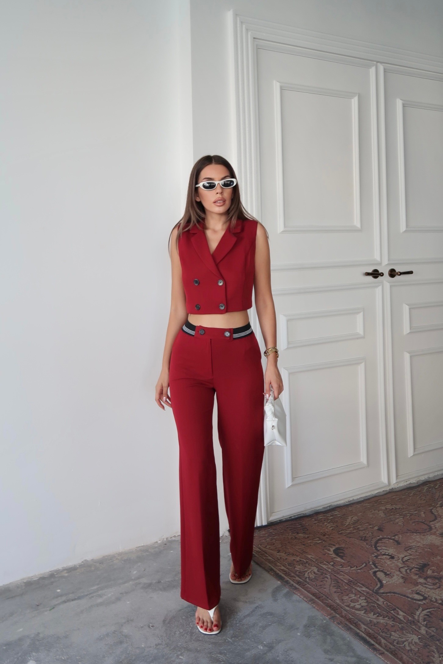 Vesta Yelek-Pantolon Takım Bordo