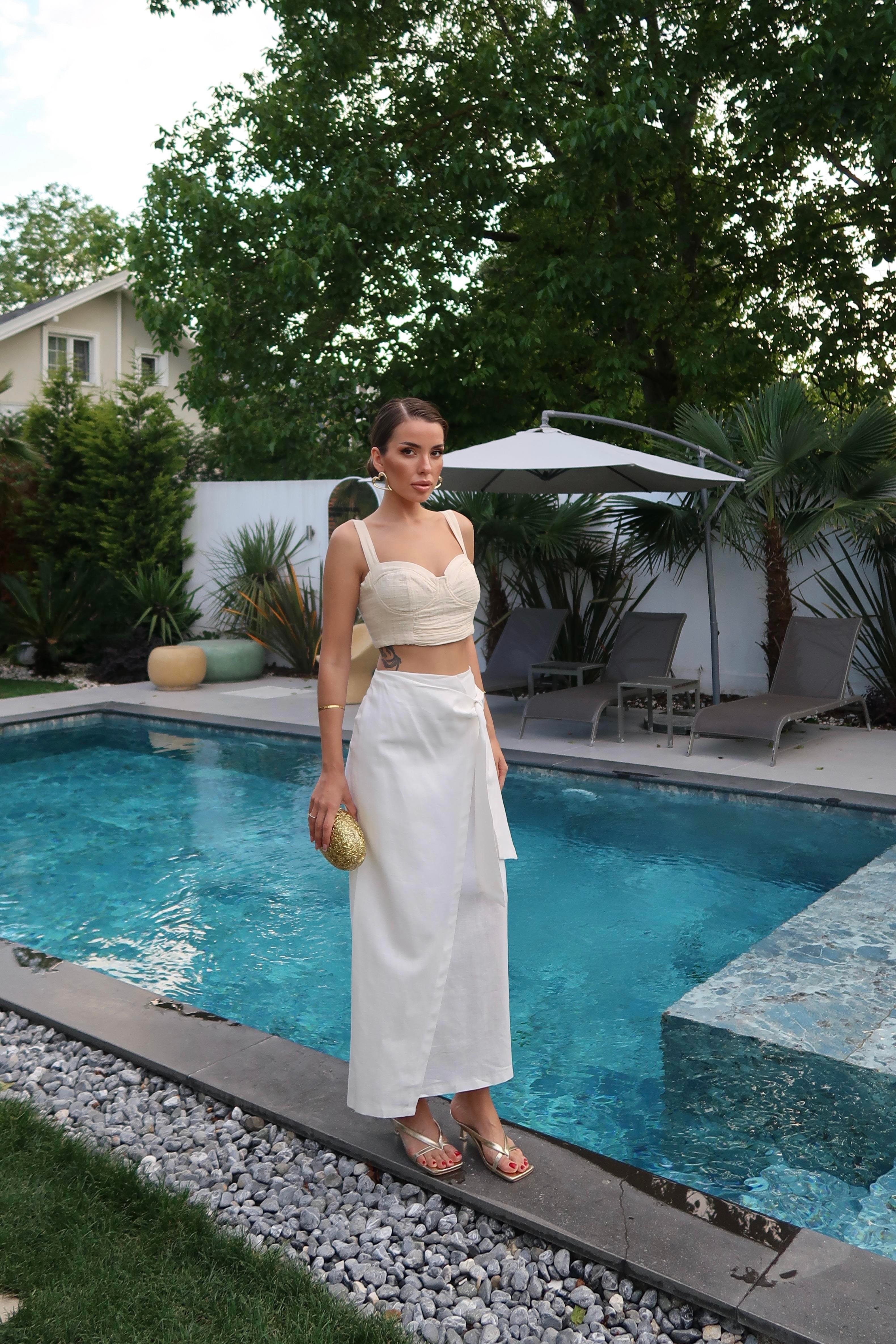 Palma Summer Holly Keten Anvelop Etek Beyaz