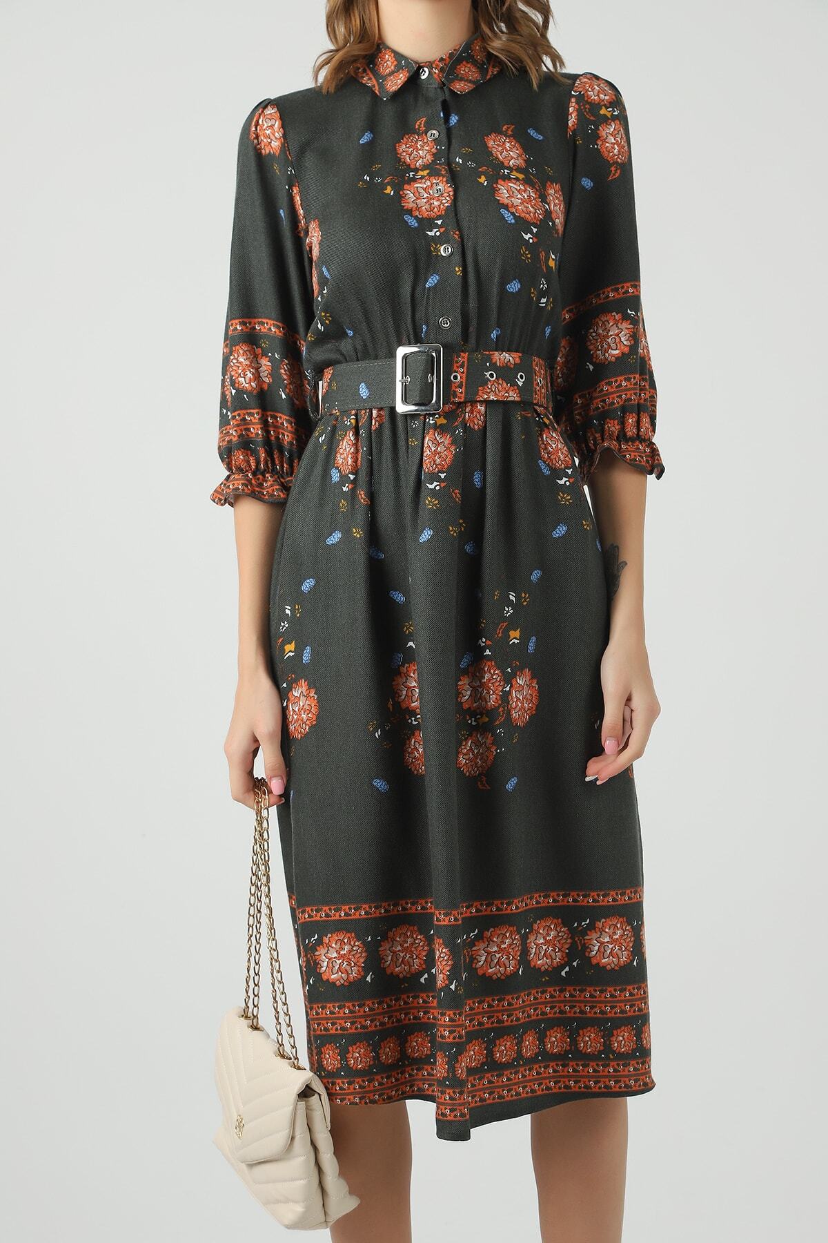 Bordo Çiçekli Elbise