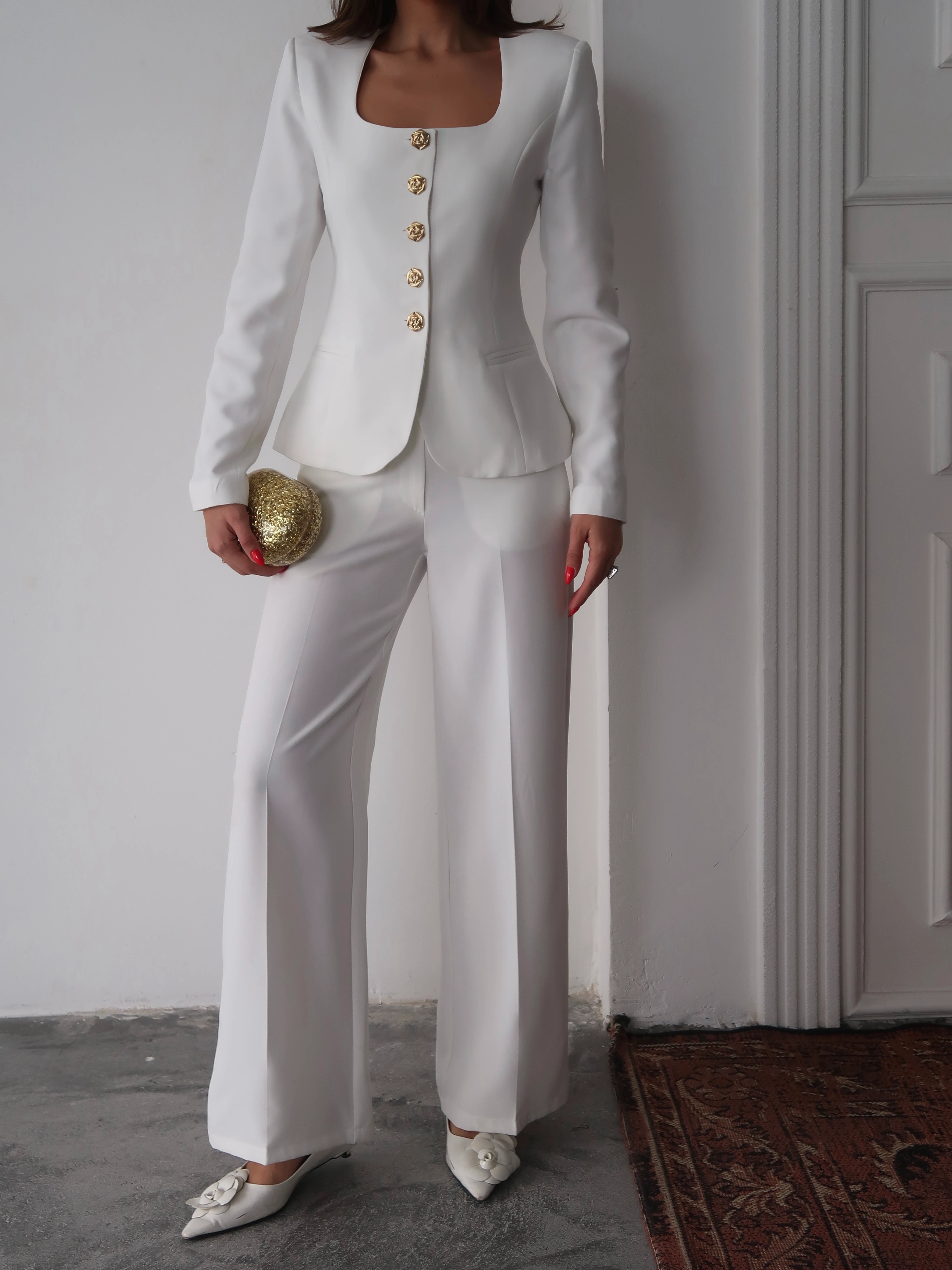 Jane Button Tailored Suit Beyaz