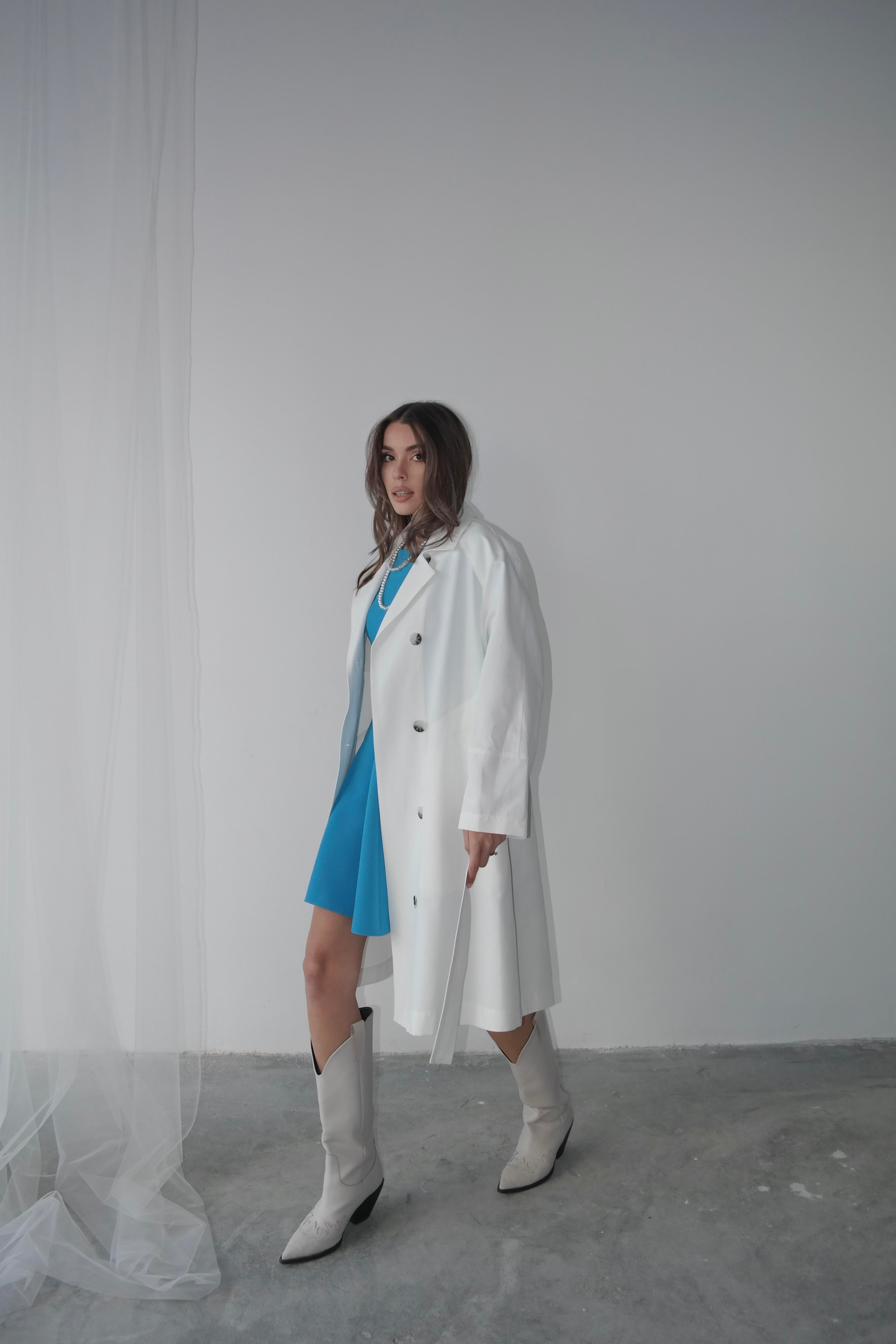 Gabardin Düğmeli Trençkot Beyaz