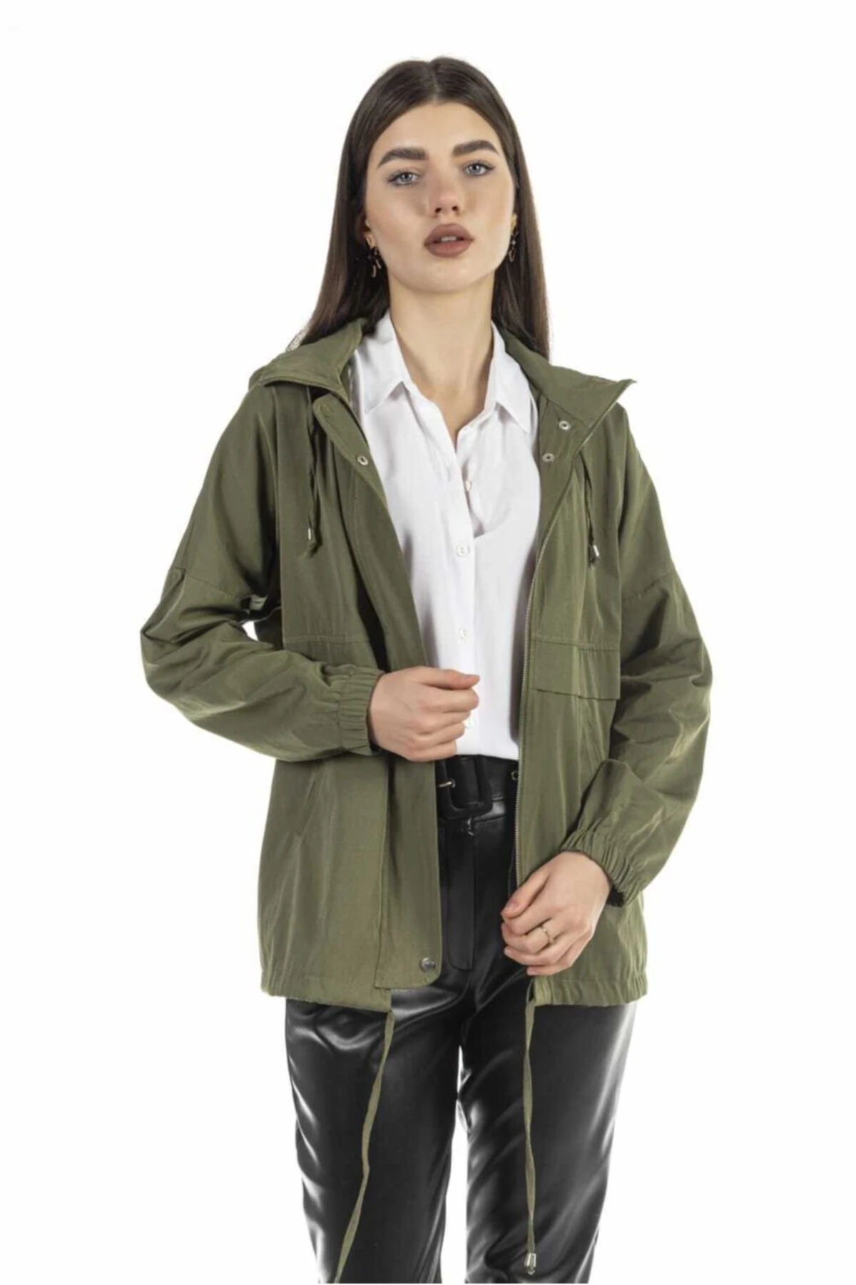 Kadın Haki Kapüşonlu Yağmurluk