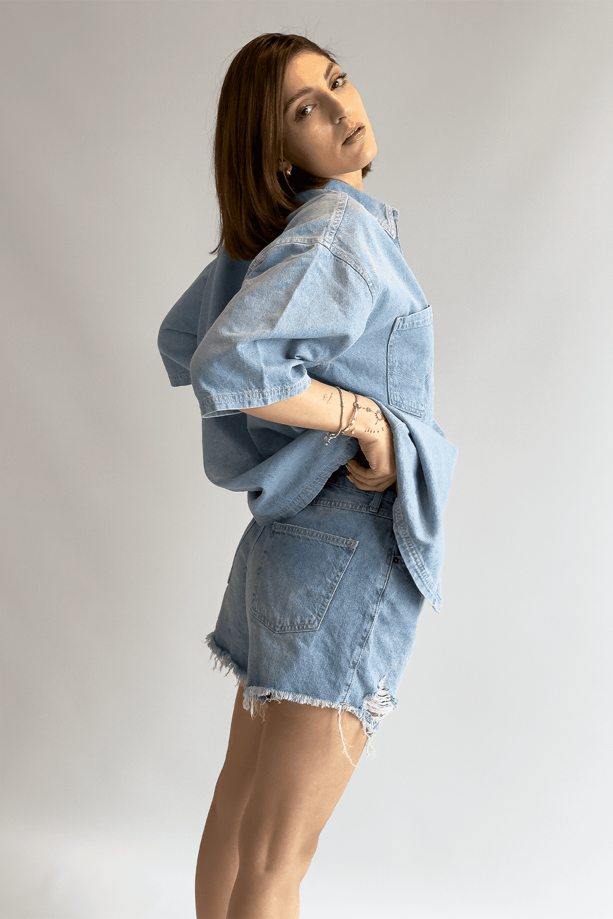 Pileli Denim Short