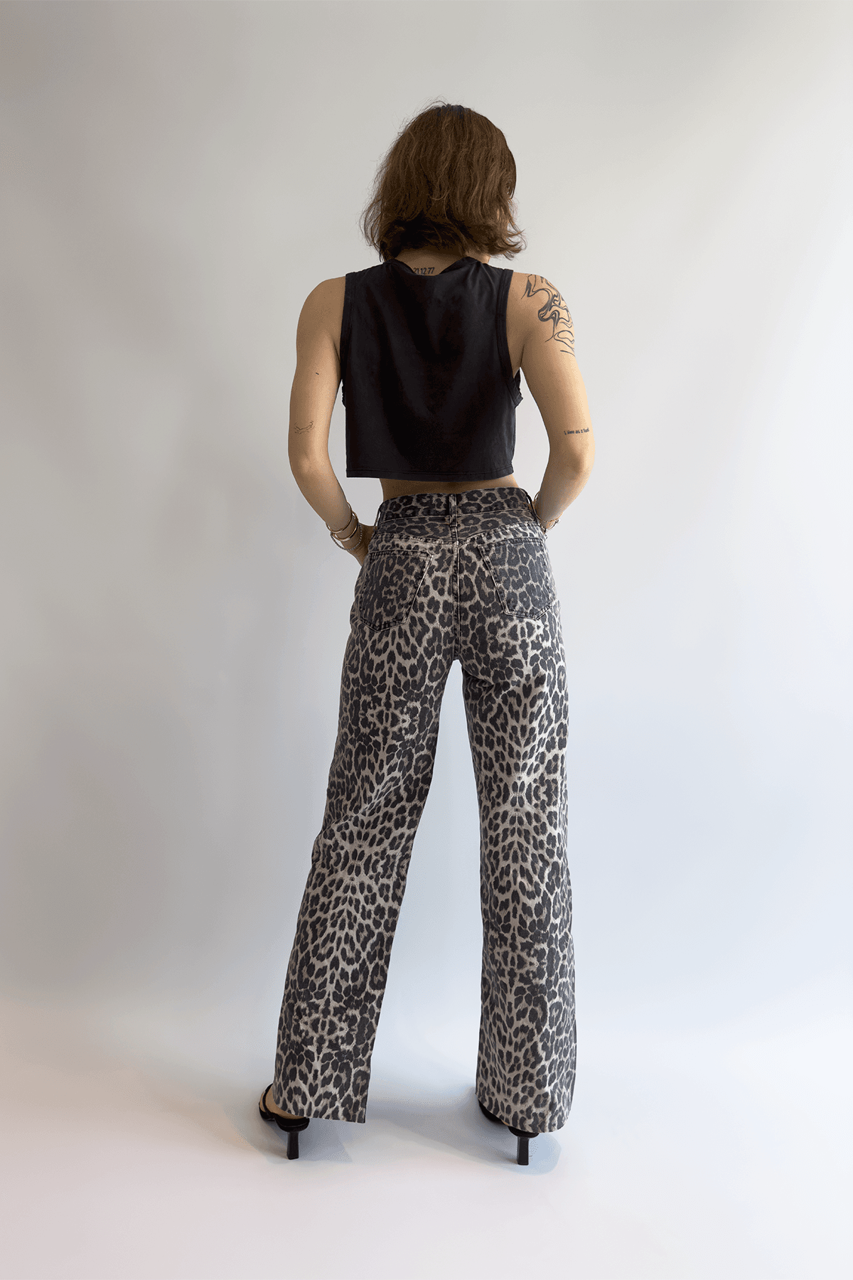 Leopar Desen Denim Pantolon