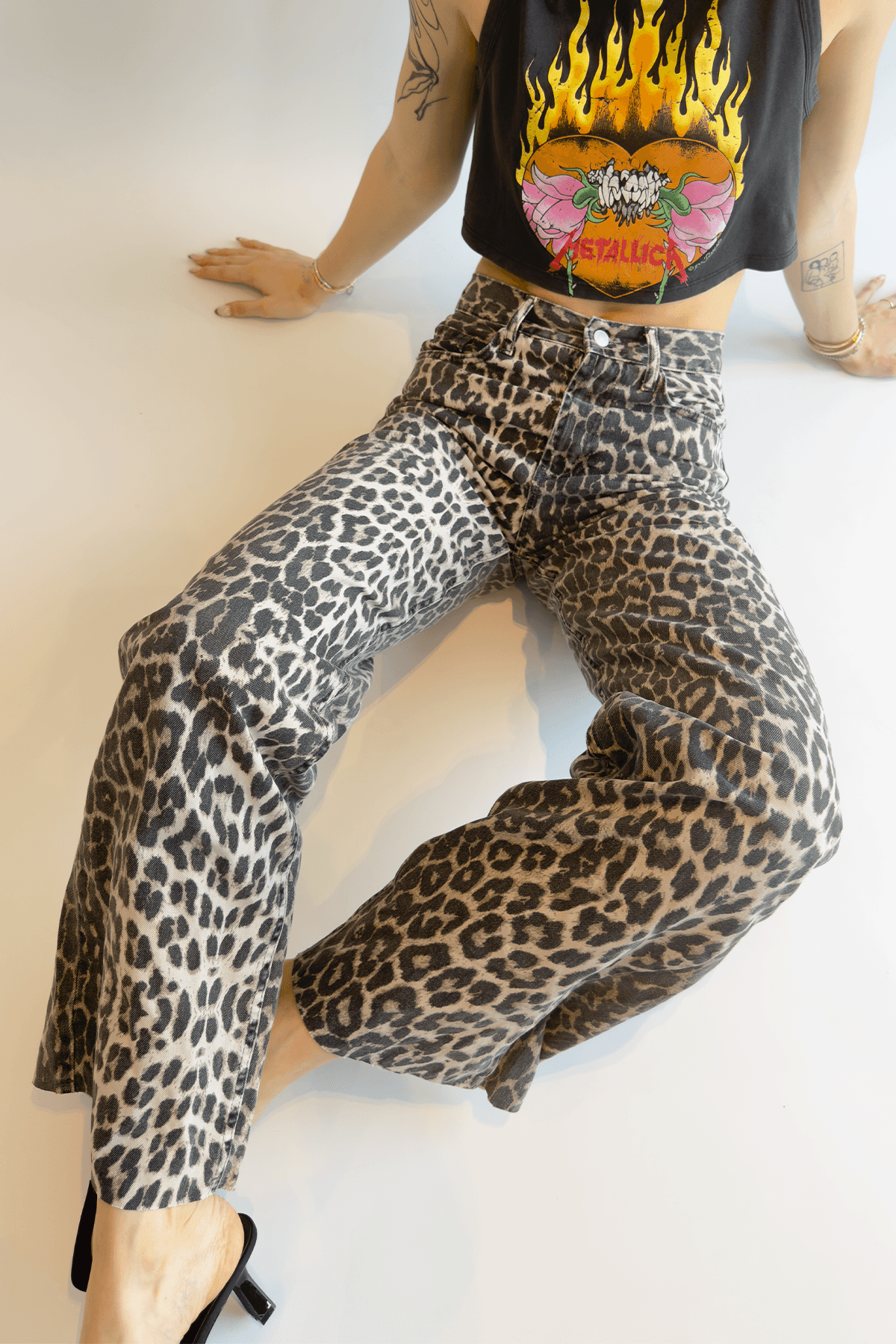 Leopar Desen Denim Pantolon