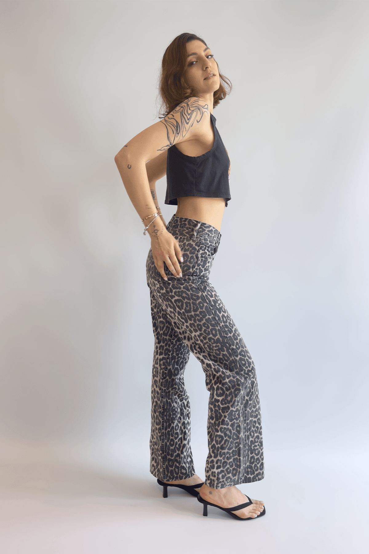 Leopar Desen Denim Pantolon