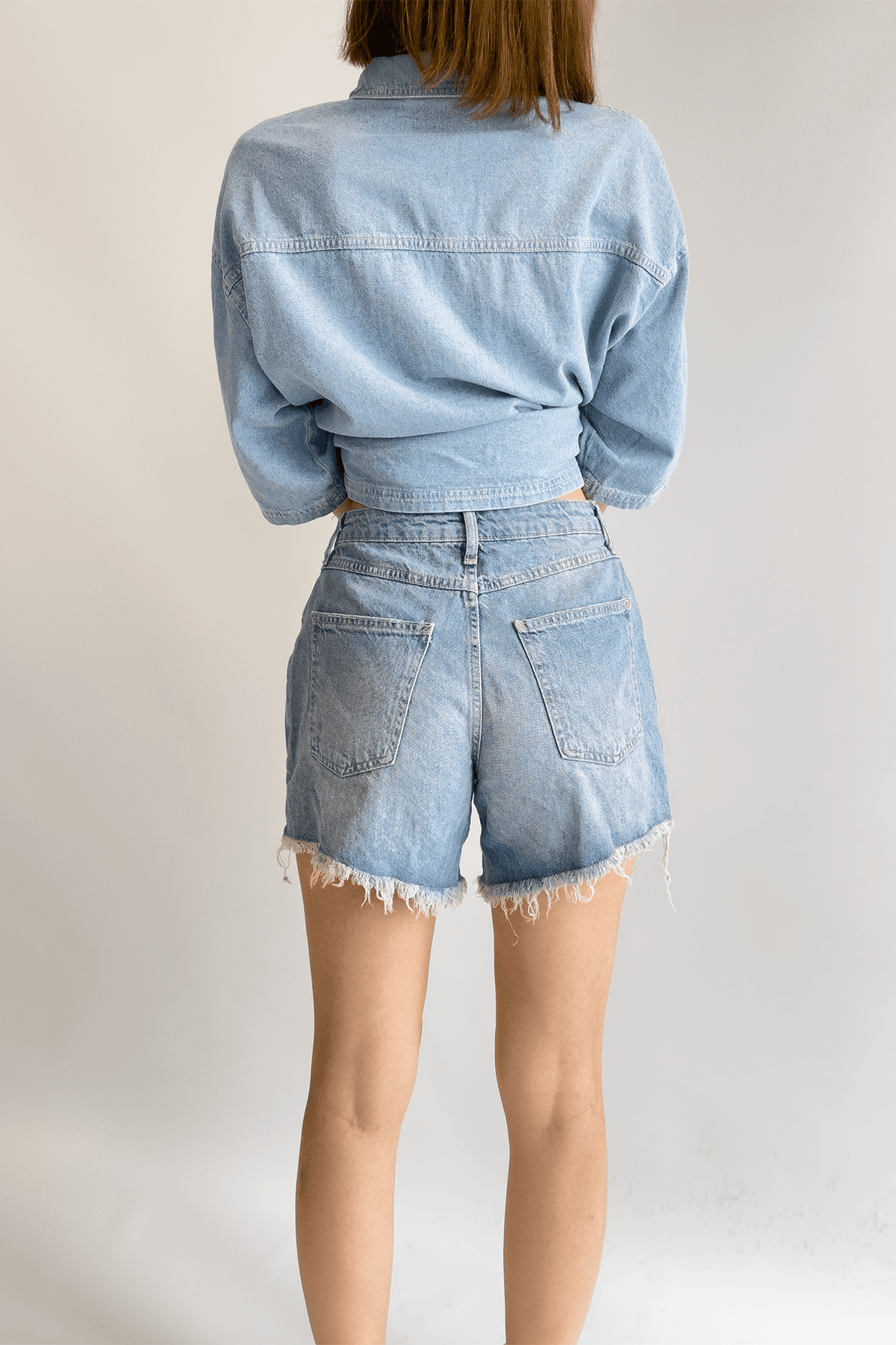 Pileli Denim Short