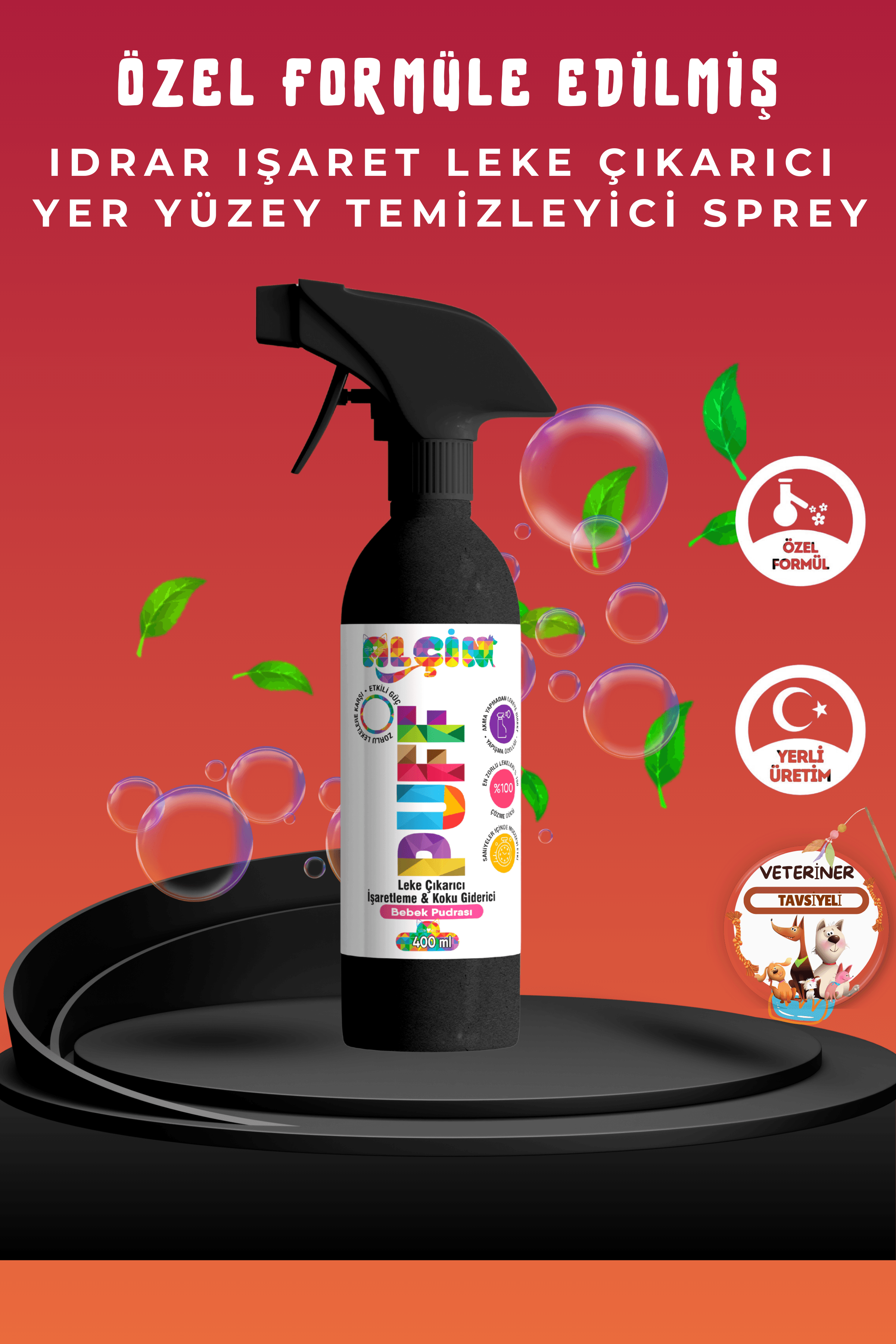 Bebek Pudra Kokulu Kedi Köpek Idrar Işaret Leke Çıkarıcı ve Yer Yüzey Temizleyici Sprey, 400 Ml
