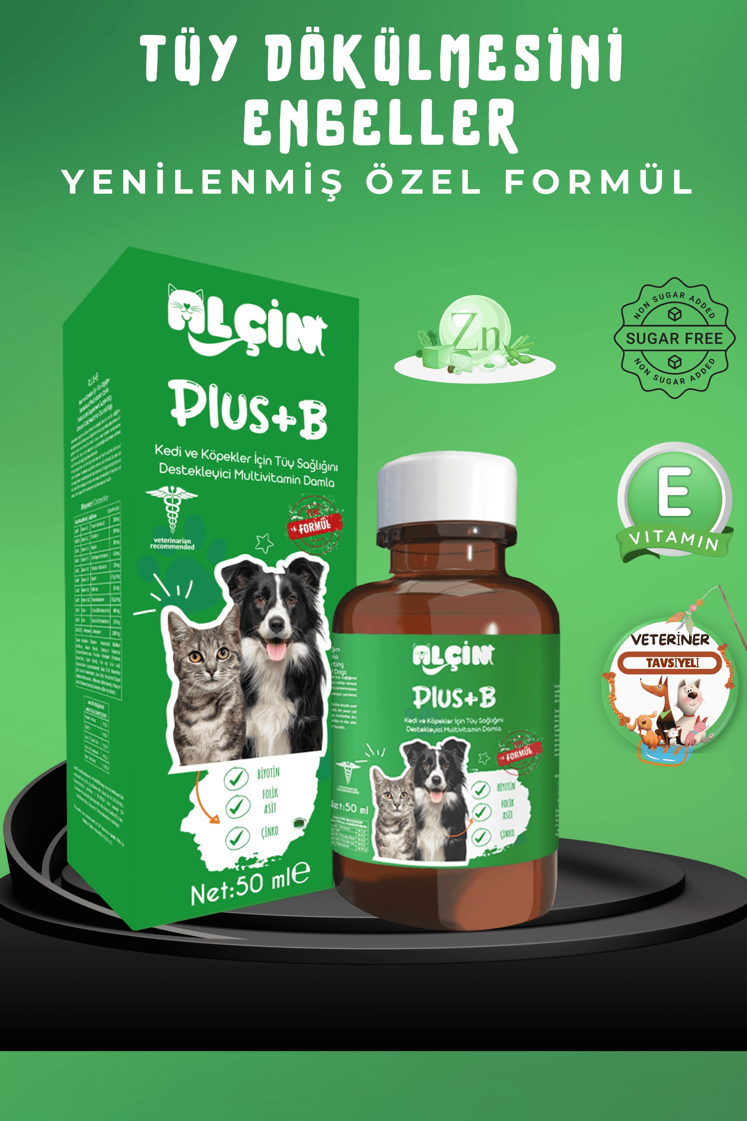 Kediler&Köpekler Için Plus B Damla 50ml Tüy Dökülmesi Engelleyici Biotin Tüy Sağlığı Damlası