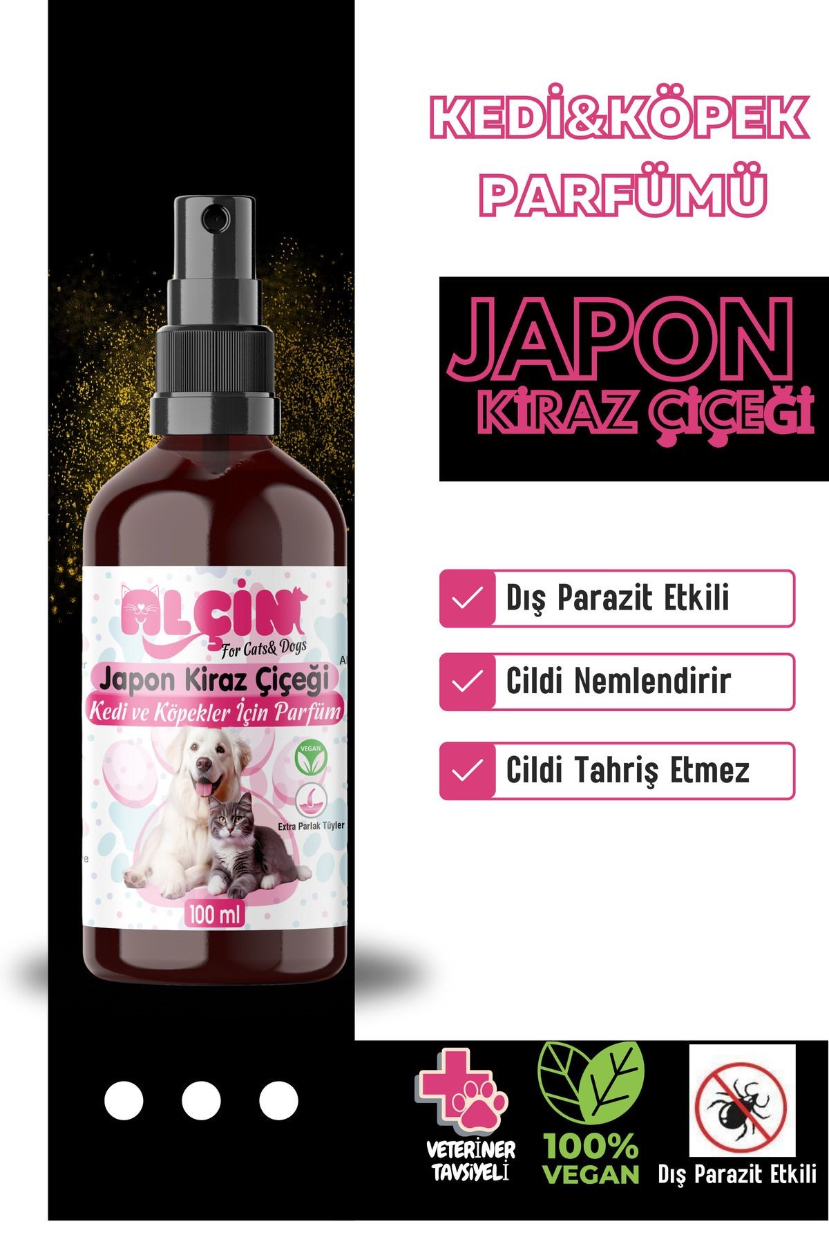 Kedi Ve Köpek Parfümü Parazit Karşıtı Içerikli Japon Kiraz Çiçeği Kokulu 100 ml Cam Şişe
