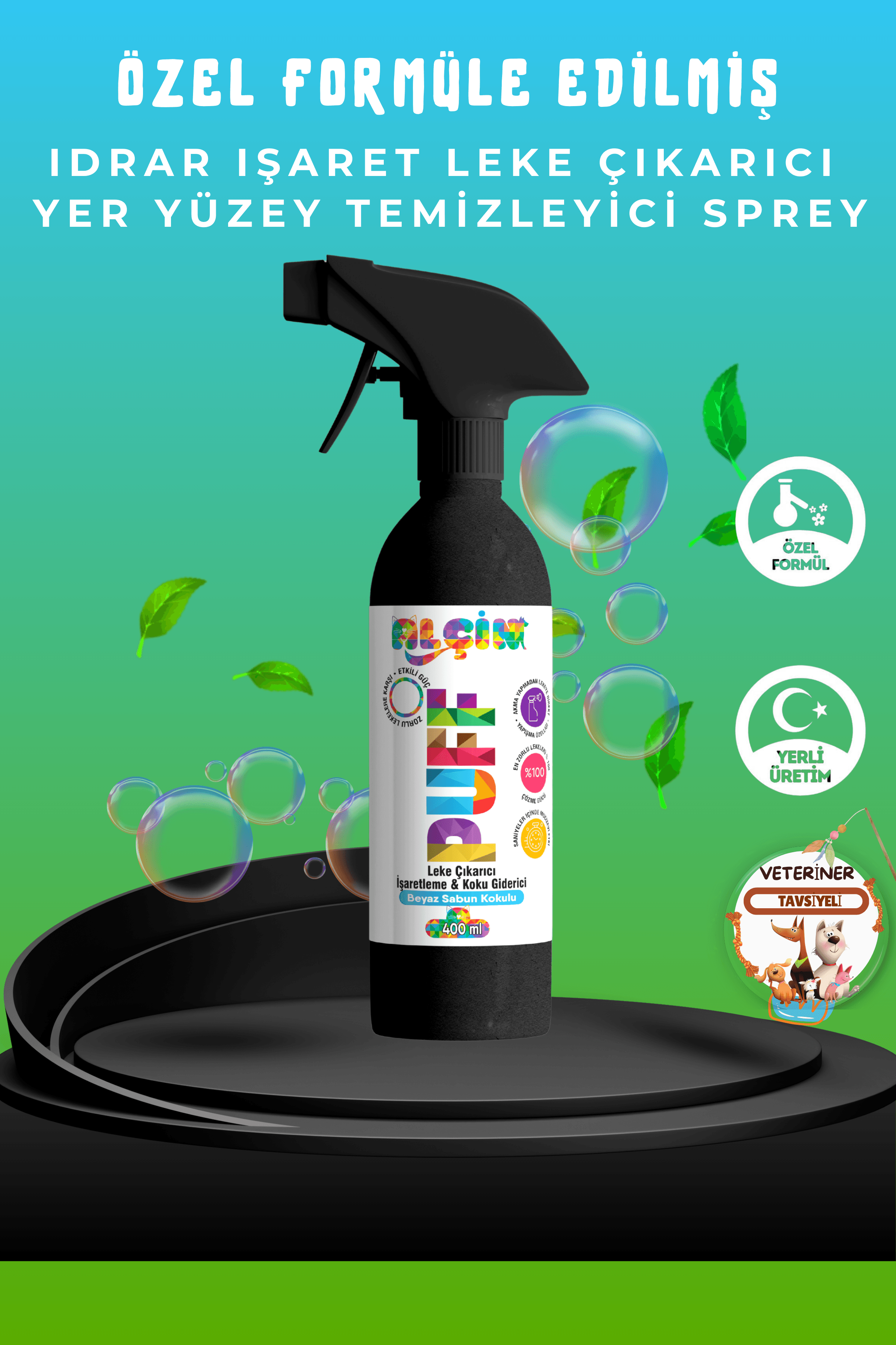 Beyaz Sabun Kokulu Kedi Köpek Idrar Işaret Leke Çıkarıcı ve Yer Yüzey Temizleyici Sprey, 400 Ml