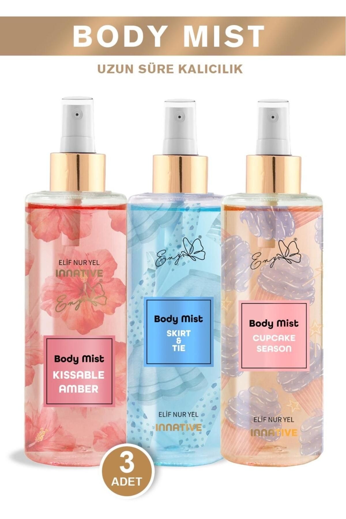 3x Elif Nur Yel Eny Body Mist Cupcake & Skirt & Tie & Kissable Amber Vücut Spreyleri image