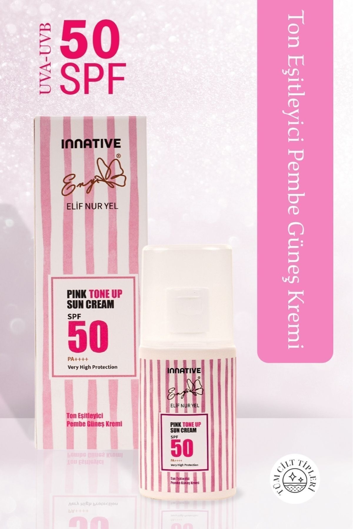 Eny Elif Nur Yel Pink Tone Up Spf50 Cilt Aydınlatıcı Ton Eşitleyici Pembe Güneş Kremi