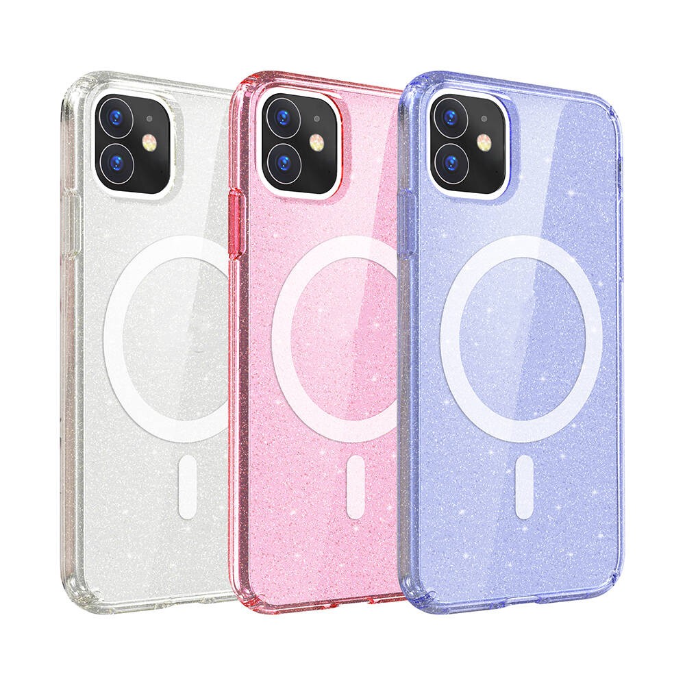 Apple iPhone 11 Kılıf M-safe Şarj Özellikli Parlayan Simli Saydam Renkli Zore Allstar Kapak