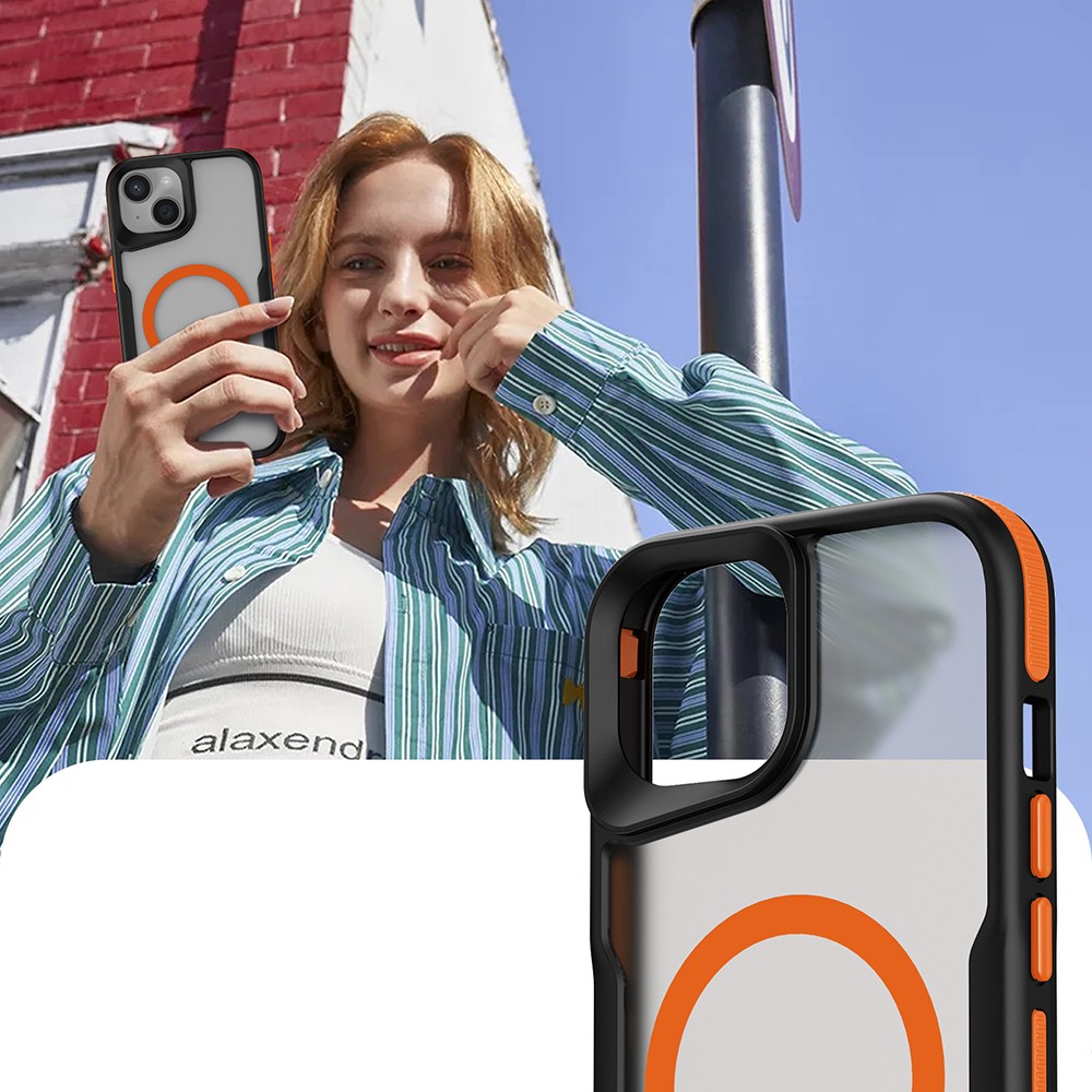 Apple iPhone 14 Pro Kılıf M-safe Şarj Özellikli Renkli Kenar Airbag Şeritli Zore Lamer Kapak