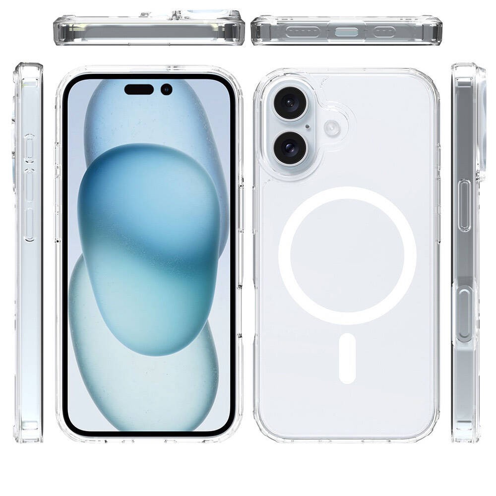 Apple iPhone 16 Kılıf M-safe Şarj Özellikli Şeffaf Sert PC Zore Embos Kapak
