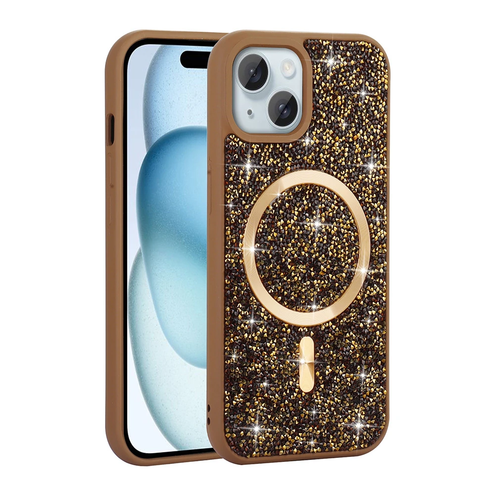 Apple iPhone 14 Kılıf Pırlanta Tasarımlı M-safe Şarj Özellikli Zore Mozaik Silikon Kapak