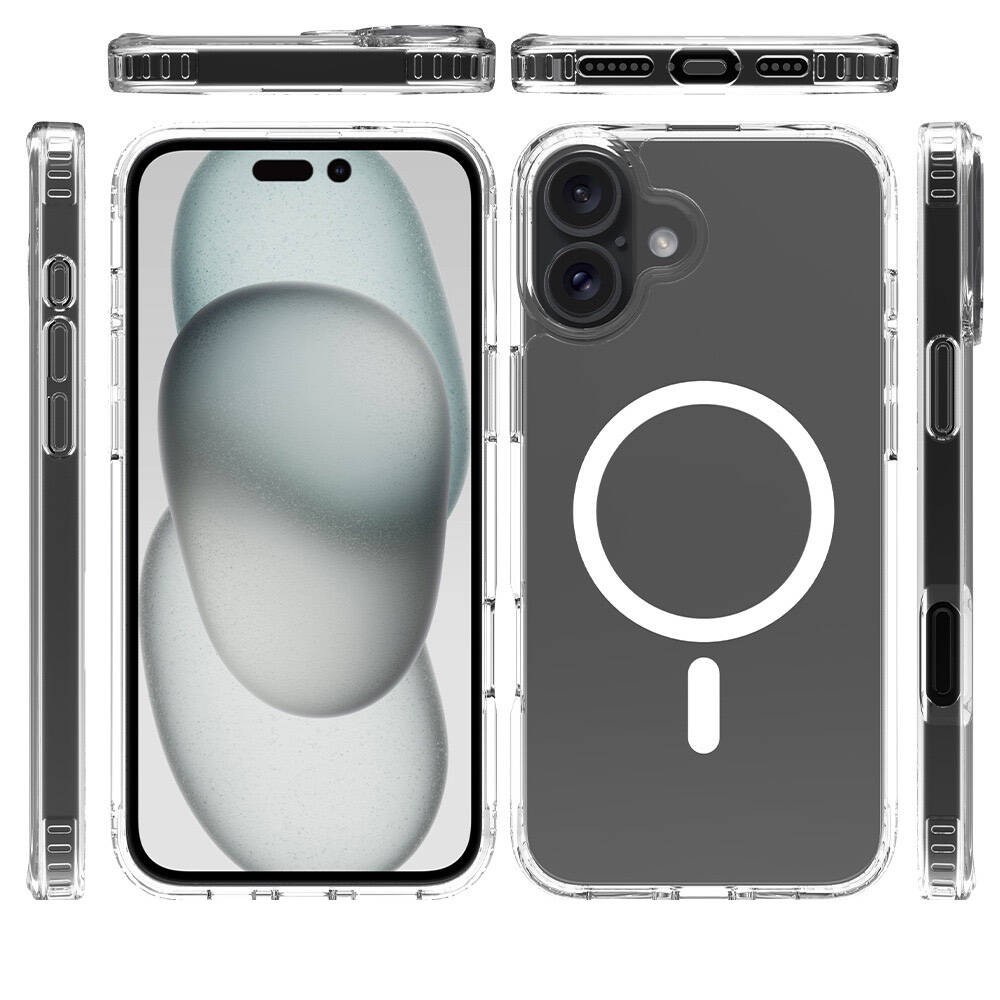 Apple iPhone 16 Plus Kılıf M-safe Şarj Özellikli Şeffaf Sert PC Zore Embos Kapak