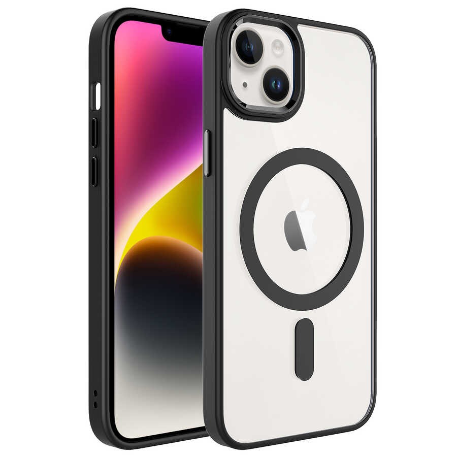 Apple iPhone 14 Kılıf Wireless Şarj Özellikli Zore Krom M-safe Silikon Kapak