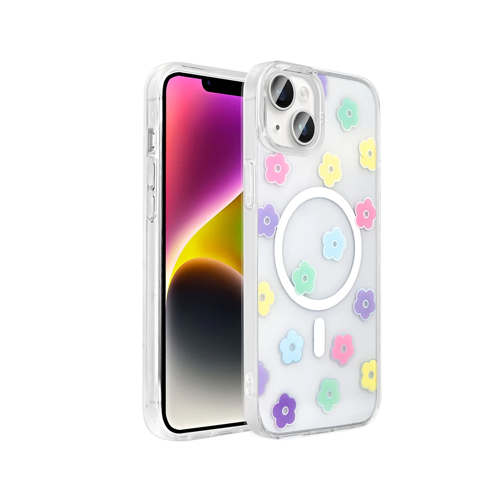 Apple iPhone 13 Kılıf M-Safe Şarj Özellikli Şeffaf Zore Folk Sert Kapak