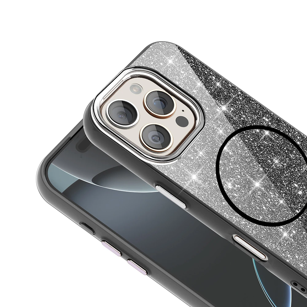 Apple iPhone 16 Pro Max Kılıf M-safe Şarj Özellikli Parlayan Simli Zore Okso Kapak