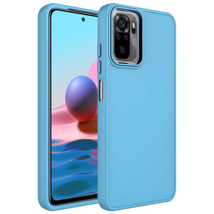 Xiaomi Redmi Note 10 Kılıf Metal Çerçeve ve Buton Tasarımlı Silikon Zore Luna Kapak