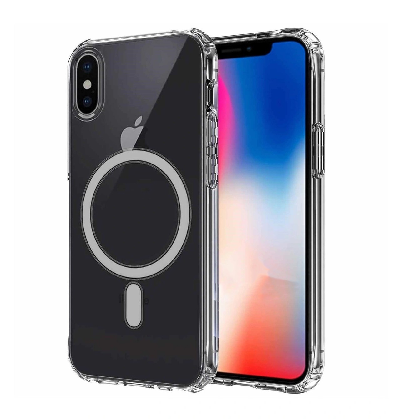Apple iPhone XS Max 6.5 Kılıf M-safe Şarj Özellikli Şeffaf Sert PC Zore Embos Kapak