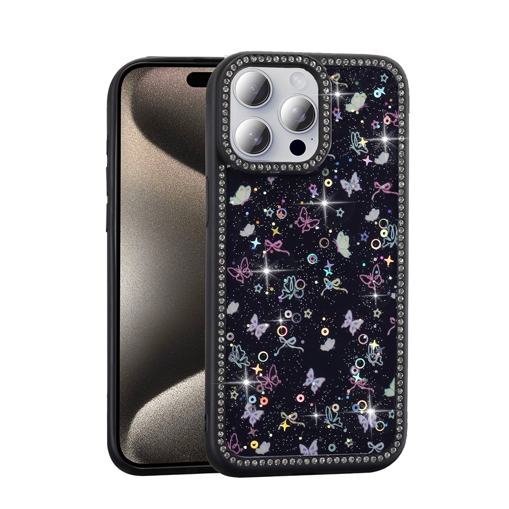 Apple iPhone 15 Pro Kılıf Taşlı ve Simli Tasarım Zore Azra Kapak