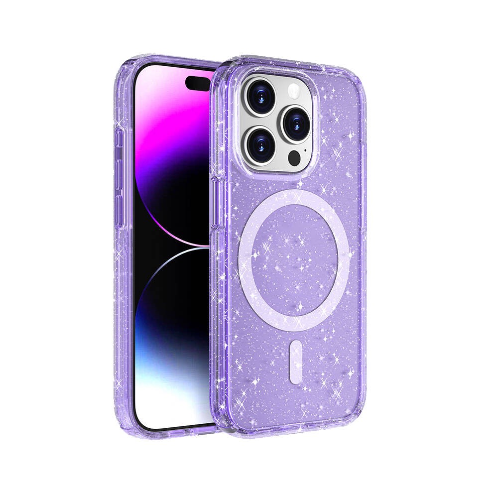 Apple iPhone 15 Pro Max Kılıf M-safe Şarj Özellikli Parlayan Simli Saydam Renkli Zore Allstar Kapak