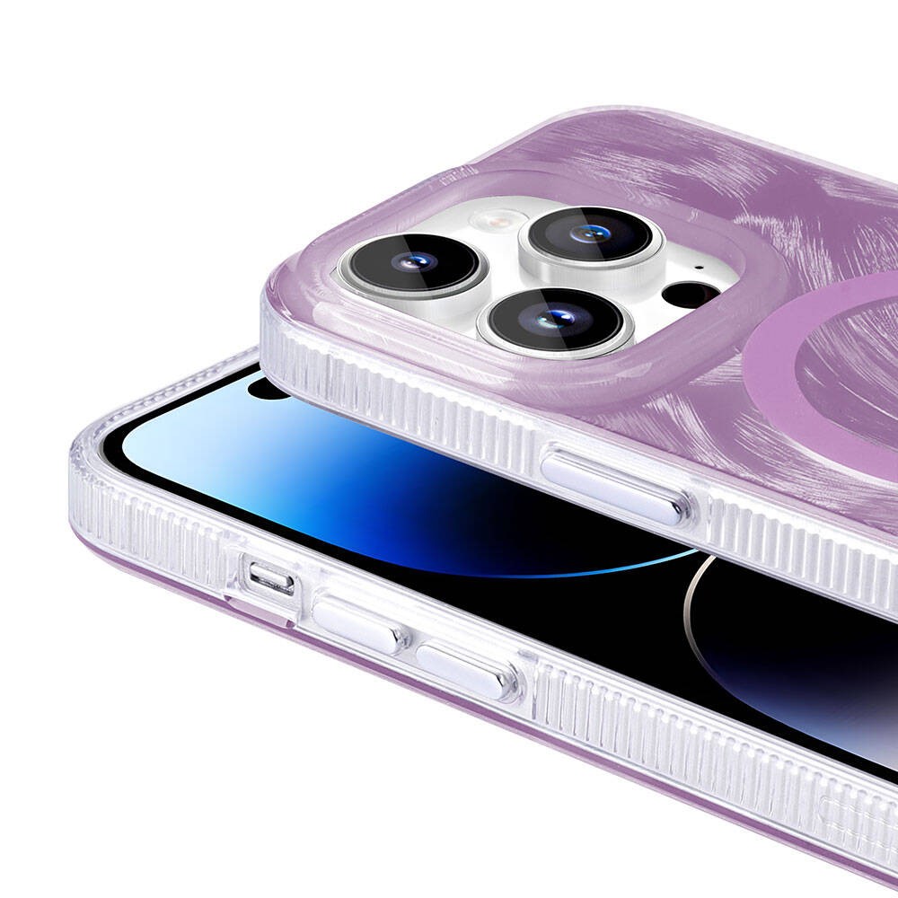 Apple iPhone 14 Pro Kılıf M-safe Şarj Özellikli Fırça Boya Desenli Zore Palet Kapak