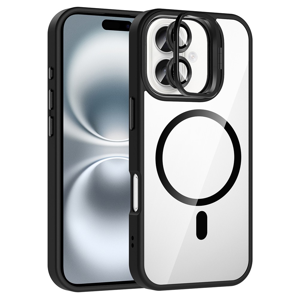 Apple iPhone 16 Kılıf Standlı ve Kamera Lens Hediyeli M-Safe Şarj Özellikli Zore Etro Kapak