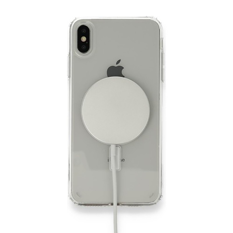 Apple iPhone XS Max 6.5 Kılıf M-safe Şarj Özellikli Şeffaf Sert PC Zore Embos Kapak