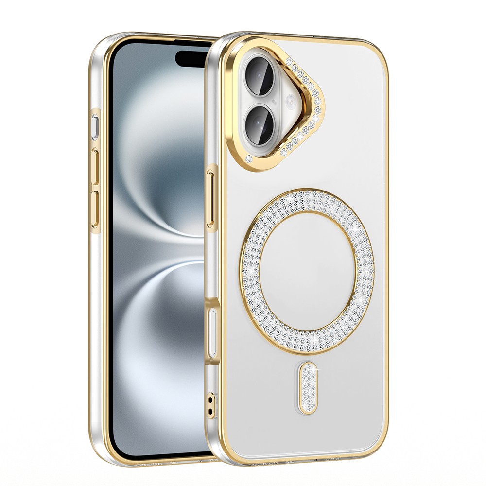 Apple iPhone 16 Plus Kılıf Pırlanta Taş Tasarımlı M-safe Şarj Özellikli Zore Karetta Silikon Kapak