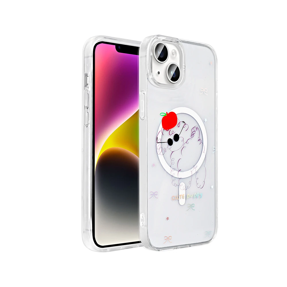 Apple iPhone 15 Kılıf M-Safe Şarj Özellikli Şeffaf Zore Folk Sert Kapak