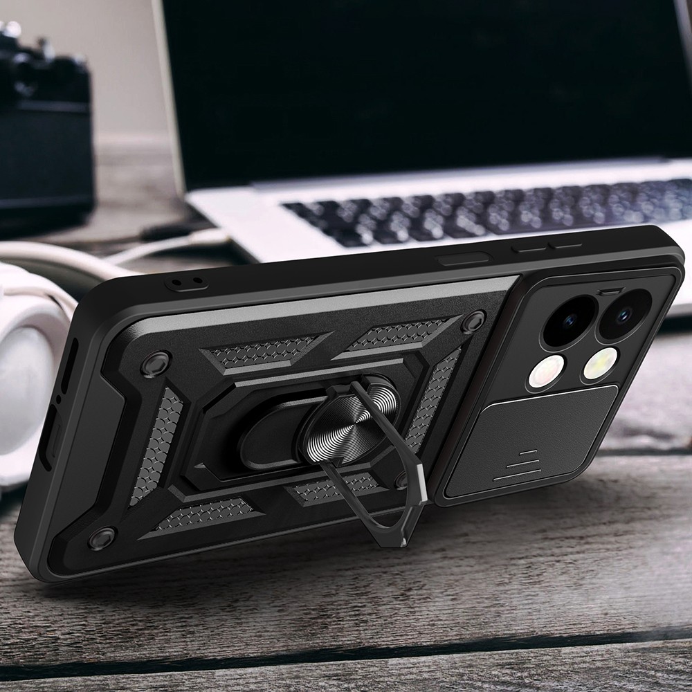 Vivo Y28 Kılıf Magnetik Standlı Kamera Korumalı Zore Sürgülü Vega Kapak