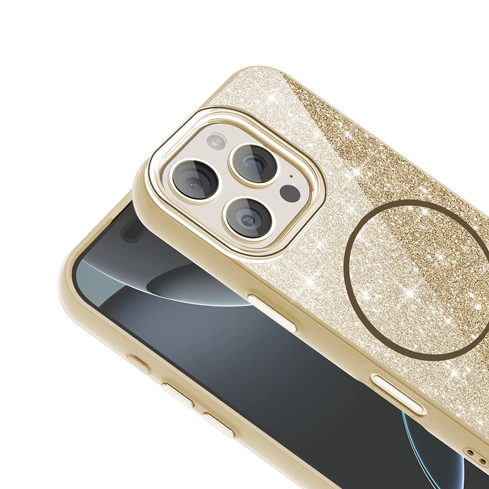 Apple iPhone 16 Pro Max Kılıf M-safe Şarj Özellikli Parlayan Simli Zore Okso Kapak