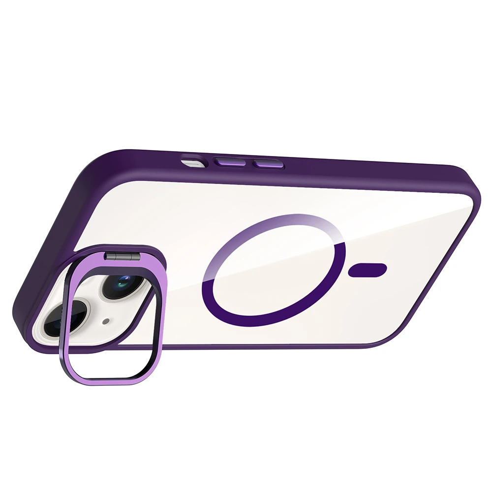 Apple iPhone 13 Kılıf Standlı ve Kamera Lens Hediyeli M-Safe Şarj Özellikli Zore Etro Kapak