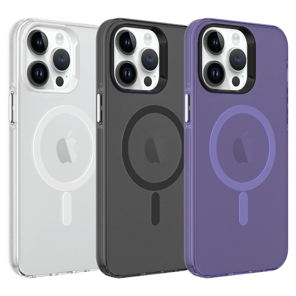 Apple iPhone 14 Pro Max Kılıf Zore M-safe Şarj Özellikli Buzlu Transparan C-Pro Sert Kapak