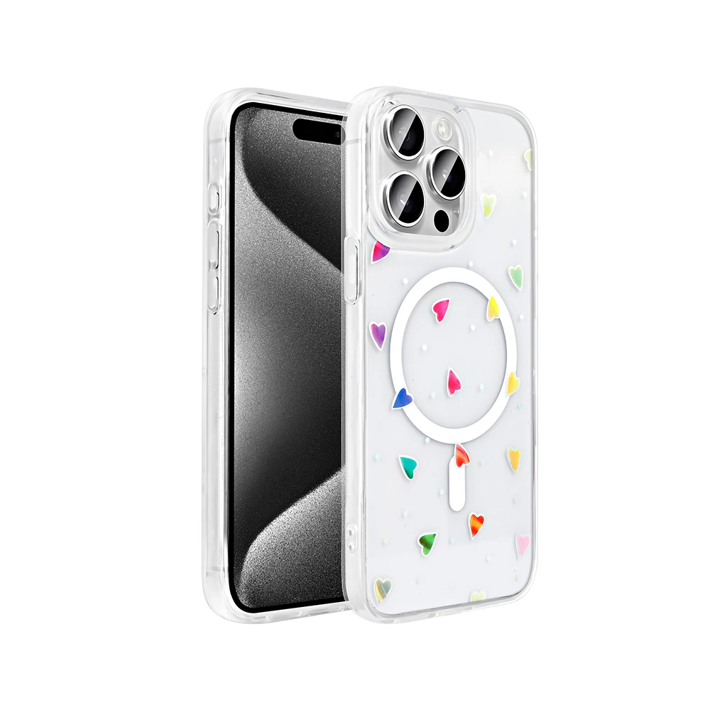 Apple iPhone 15 Pro Kılıf M-Safe Şarj Özellikli Şeffaf Zore Folk Sert Kapak