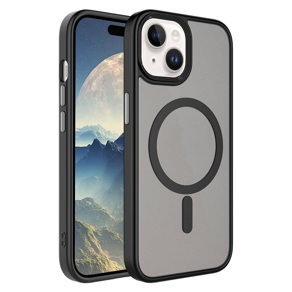 Apple iPhone 15 Plus Kılıf Mat Arka Yüzey Wireless Şarj Özellikli Zore Flet M-safe Kapak