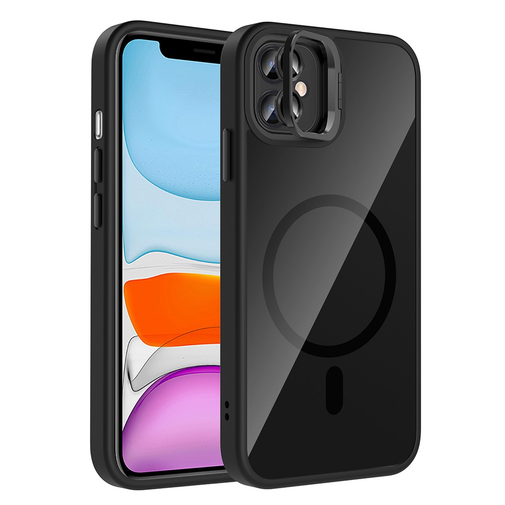 Apple iPhone 11 Kılıf Standlı ve Kamera Lens Hediyeli M-Safe Şarj Özellikli Zore Etro Kapak