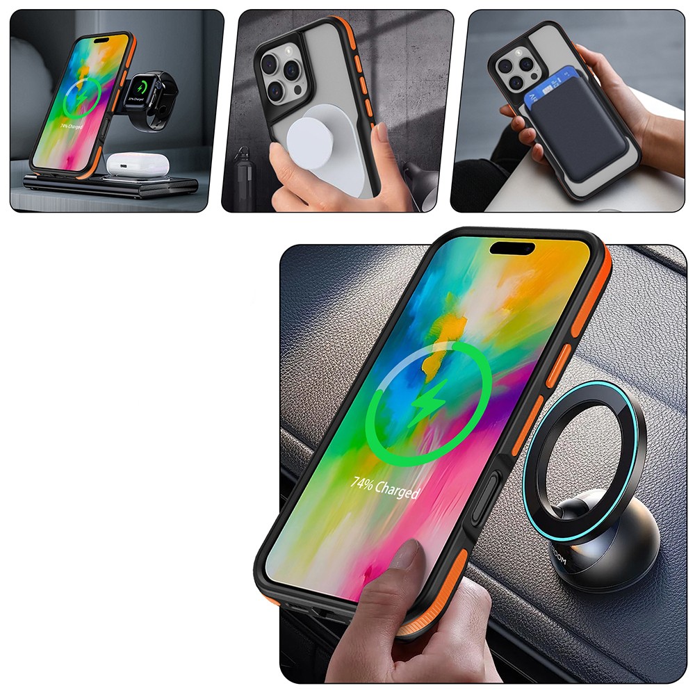 Apple iPhone 16 Pro Kılıf M-safe Şarj Özellikli Renkli Kenar Airbag Şeritli Zore Lamer Kapak