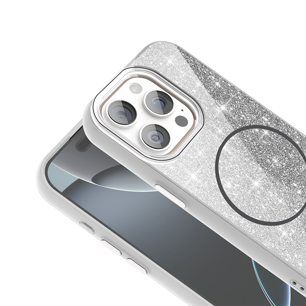 Apple iPhone 15 Pro Kılıf M-safe Şarj Özellikli Parlayan Simli Zore Okso Kapak