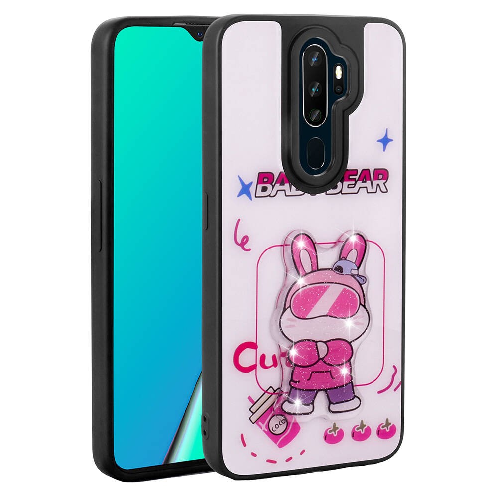 Oppo A5 2020 Kılıf Parlayan Kabartmalı İkonik Figürlü Zore Amas Silikon Kapak