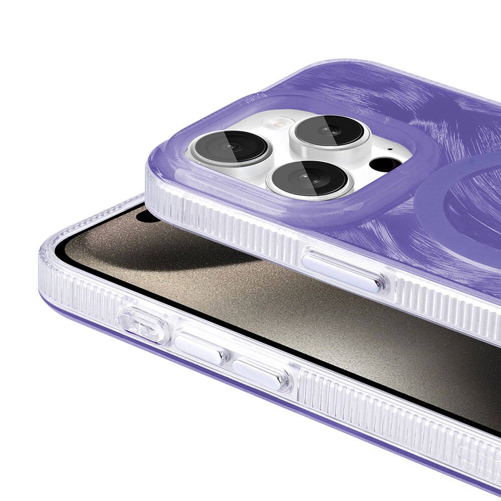 Apple iPhone 15 Pro Kılıf M-safe Şarj Özellikli Fırça Boya Desenli Zore Palet Kapak