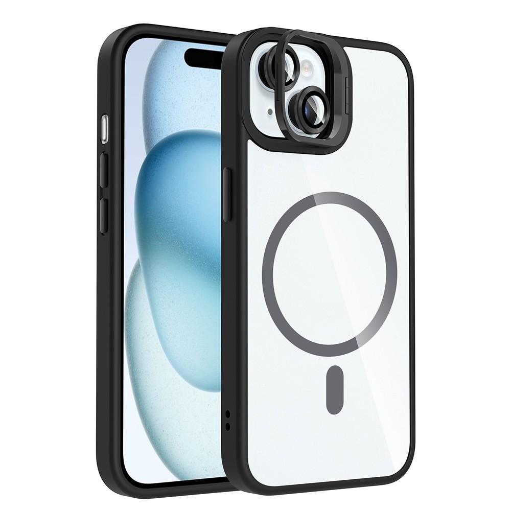 Apple iPhone 15 Kılıf Standlı ve Kamera Lens Hediyeli M-Safe Şarj Özellikli Zore Etro Kapak