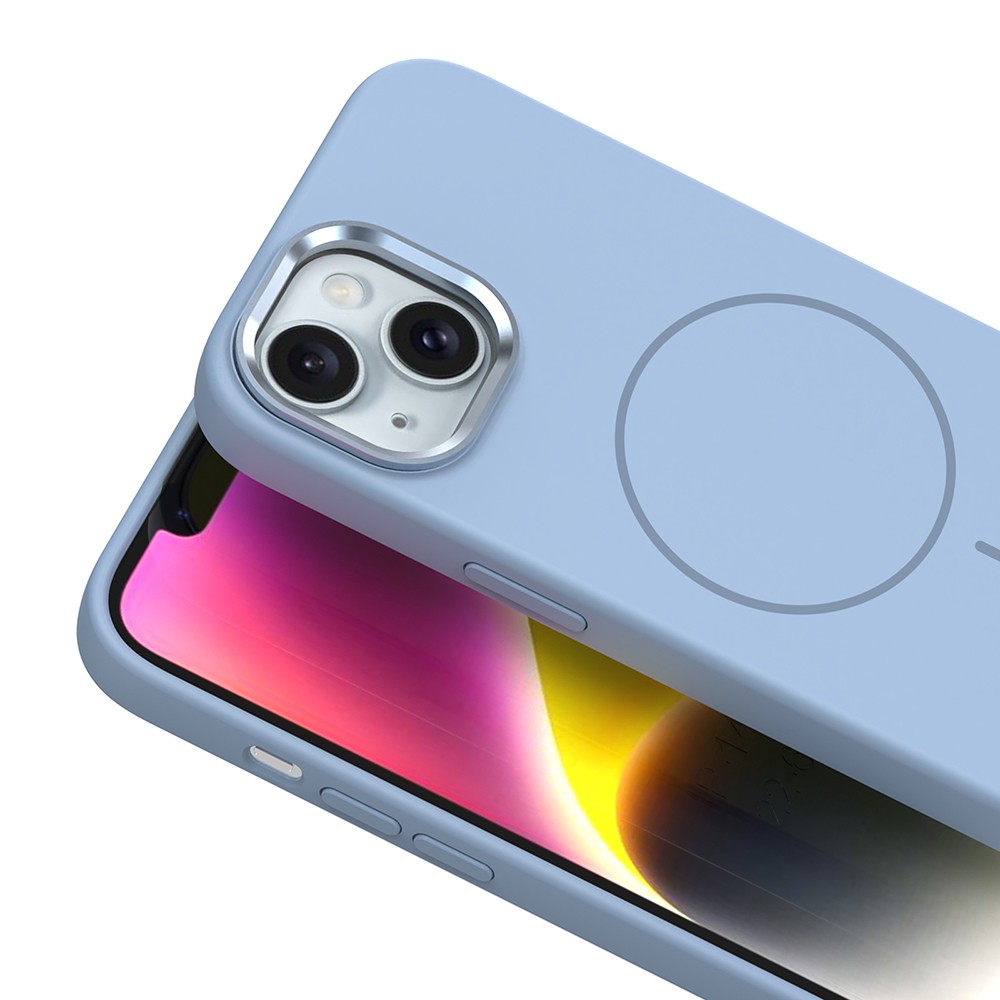 Apple iPhone 14 Kılıf M-Safe Şarj Özellikli Metal Kamera Çerçeveli Zore Edi Silikon Kapak