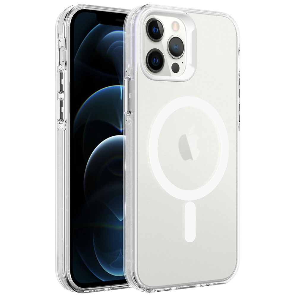 Apple iPhone 12 Pro Kılıf Zore M-safe Şarj Özellikli Buzlu Transparan C-Pro Sert Kapak
