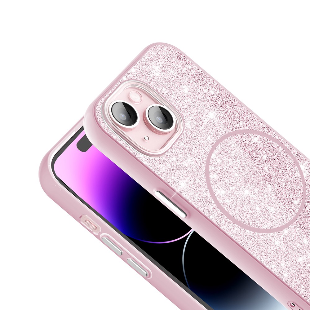 Apple iPhone 15 Kılıf M-safe Şarj Özellikli Parlayan Simli Zore Okso Kapak