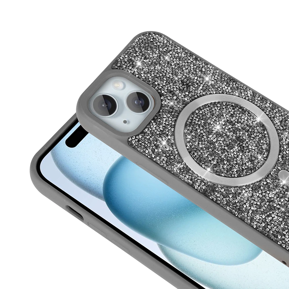 Apple iPhone 14 Kılıf Pırlanta Tasarımlı M-safe Şarj Özellikli Zore Mozaik Silikon Kapak